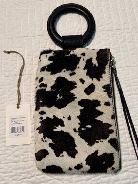 HOBO STORM Wristlet in Leather w/Haircalf, Black & White, EUC